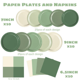 Oigco sage green 7-inch dessert plates add cohesive color to desserts.