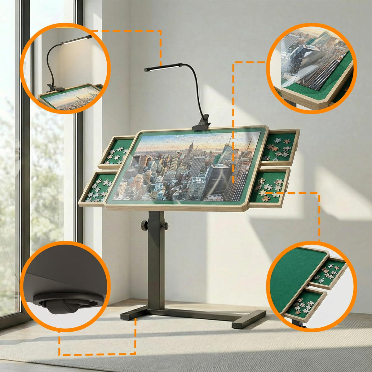 OIRBOEUS Puzzle Table includes a protective puzzle cover to guard your progress.