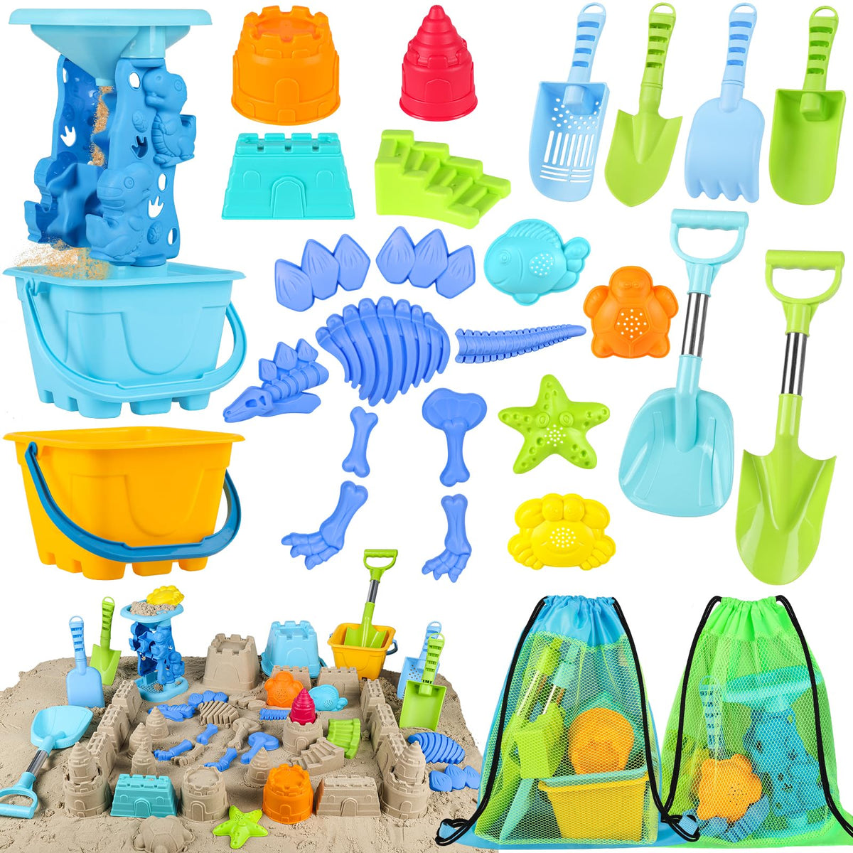 Oisacirg beach buckets with castle molds for colorful shore play and easy rebuilding