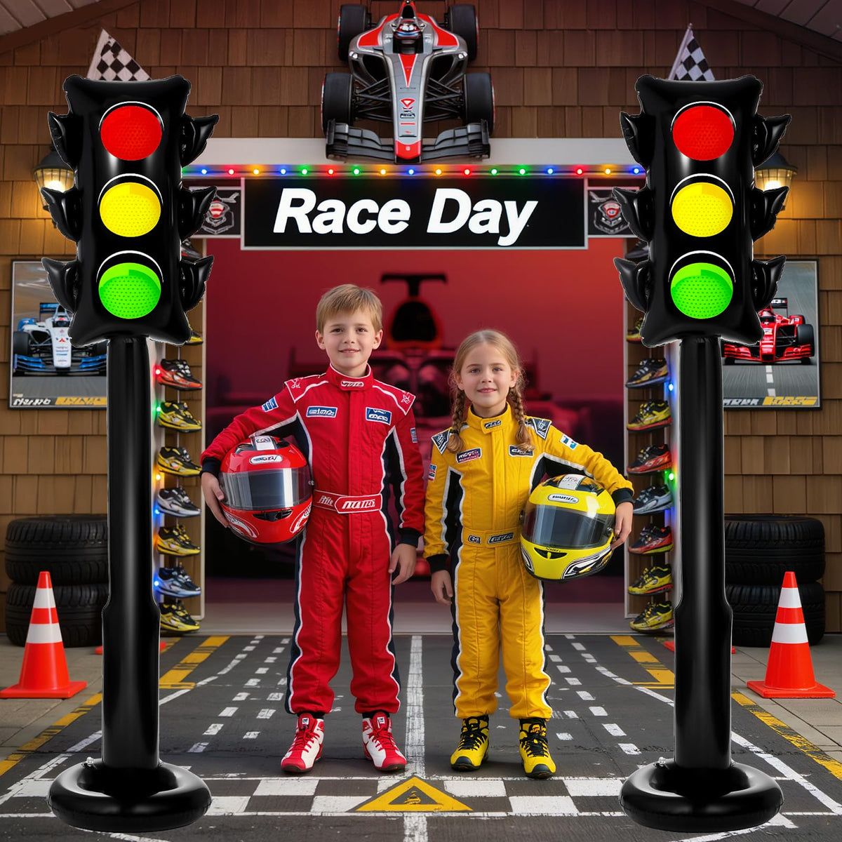 Oitnlaughter birthday party traffic light decor creates a lively atmosphere.