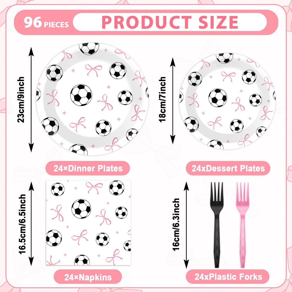 Oitnlaughter pink bow sports plates 7in, perfect for dessert moments