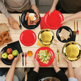 Oitnlaughter casino night tableware enhances theme nights with bold colors.