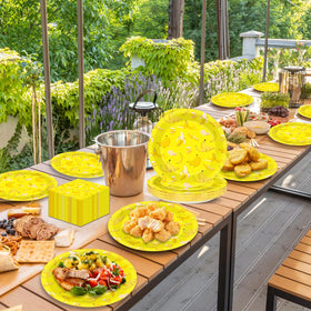 Oitnlaughter fruit-themed tableware setting boosts cheerful party ambiance.