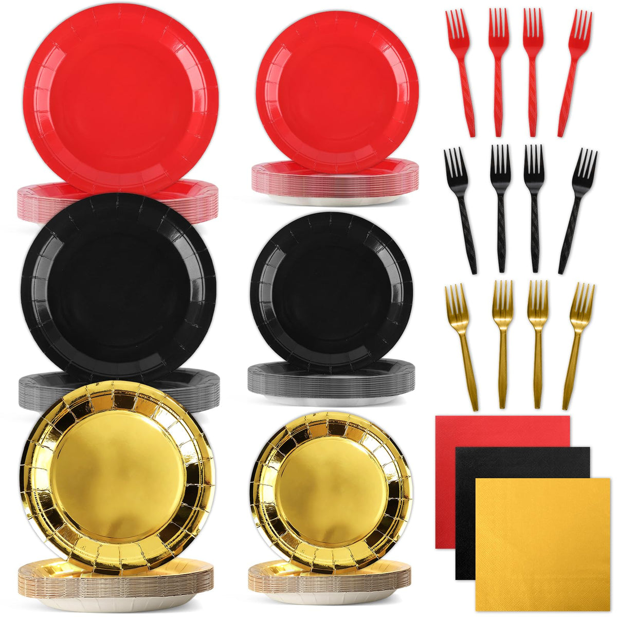 Oitnlaughter casino-night plates in red, black, and gold for stylish gatherings.
