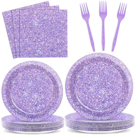 Oitnlaughter purple glitter dinner plates for festive tables and easy serving