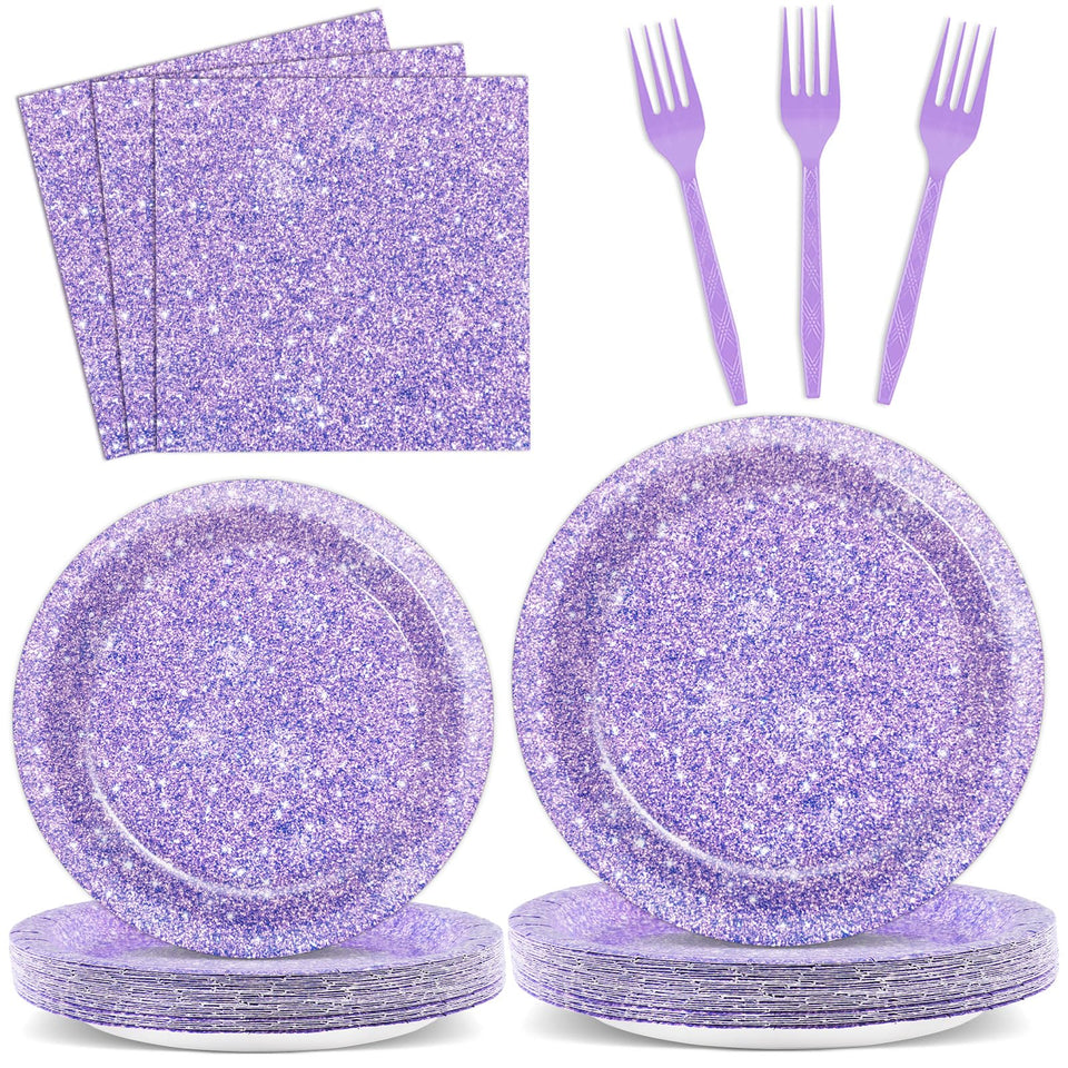 Oitnlaughter purple glitter dinner plates for festive tables and easy serving
