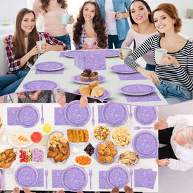 Oitnlaughter purple party decor set visually ties purple glitter theme