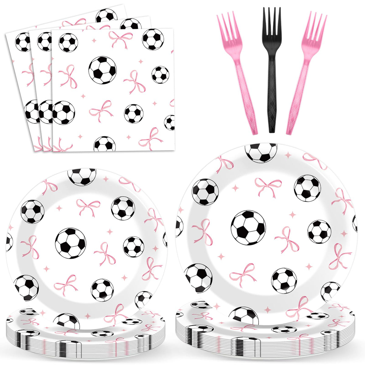 Oitnlaughter soccer bow plates 9in set for festive sports-themed parties