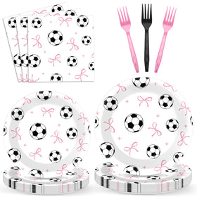 Oitnlaughter soccer bow plates 9in set for festive sports-themed parties