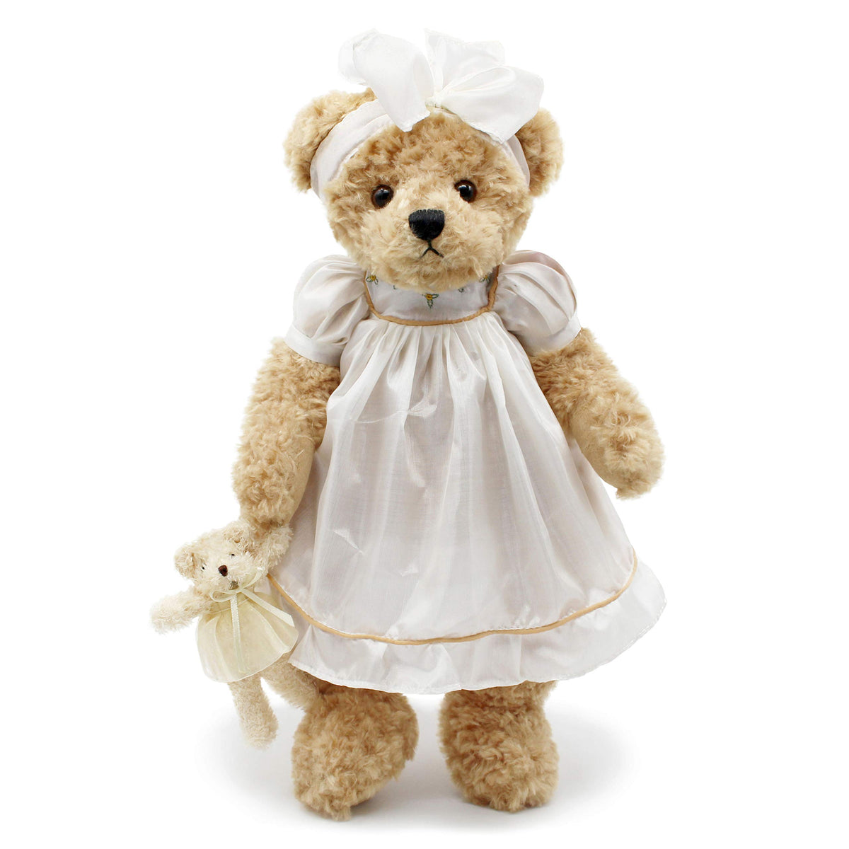 Oitscute teddy bear white lace with soft plush, ideal as a baby gift.
