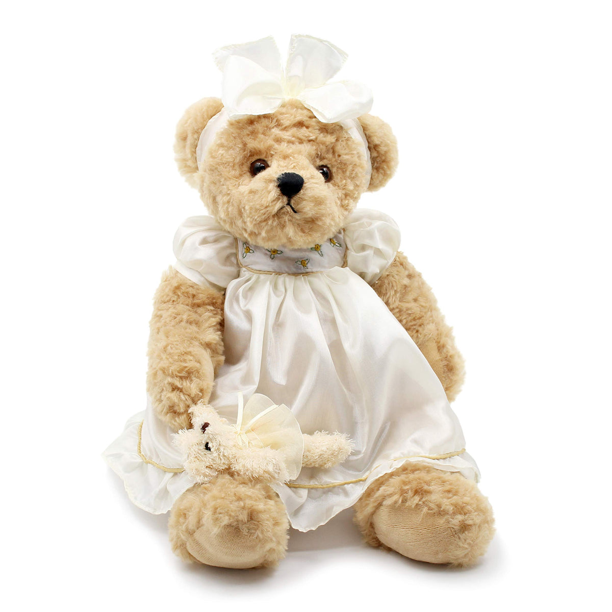 Oitscute teddy bear red dress, soft and safe for little ones' cuddles.