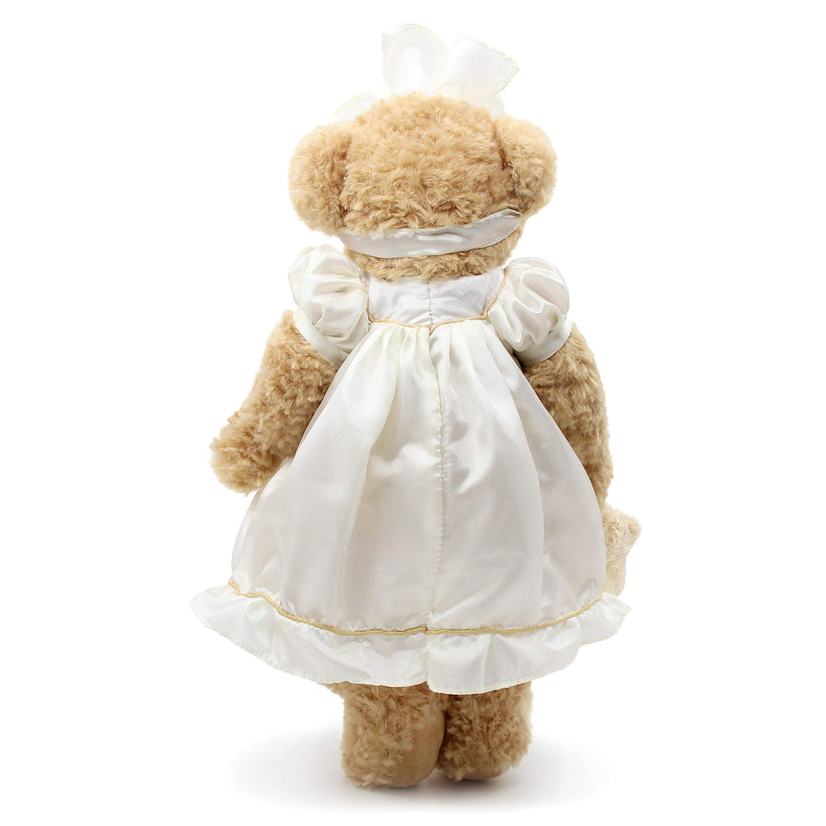 Oitscute teddy bear white dress, cheerful friend for nursery decor and snuggles.