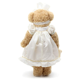 Oitscute teddy bear white dress, cheerful friend for nursery decor and snuggles.