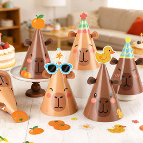 ojustbeok capy cone hats on kids at baby shower