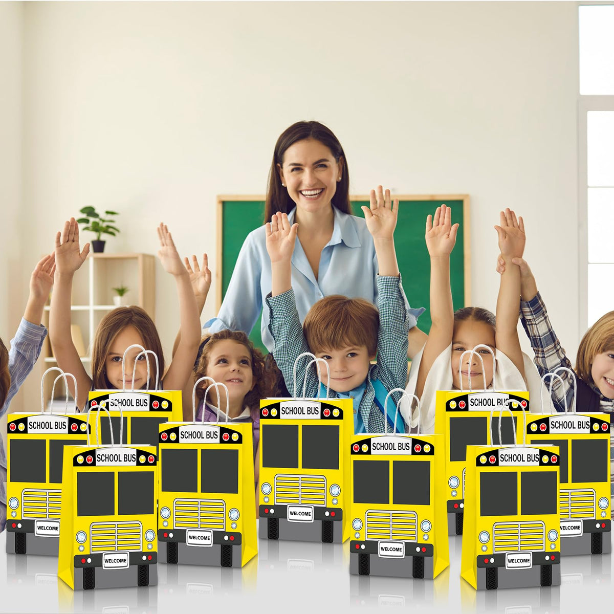 ojustbeok school bus goodie bags party setup in celebration decor