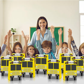 ojustbeok school bus goodie bags party setup in celebration decor