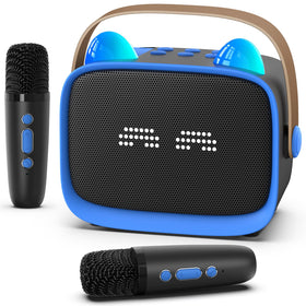 Okaloka mini karaoke blue front view showcases compact design for on-the-go singing fun.