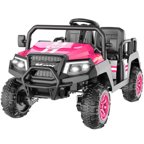 Okay Run 24V four-seat pink ride-on, front view ready for family fun.