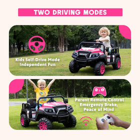 Okay Run pink 4WD suspension ride-on handles uneven surfaces smoothly.