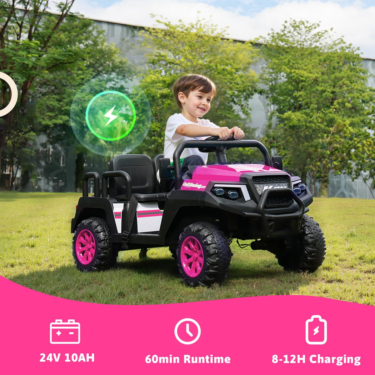 Okay Run safety belts on the pink ride-on reinforce passenger security.