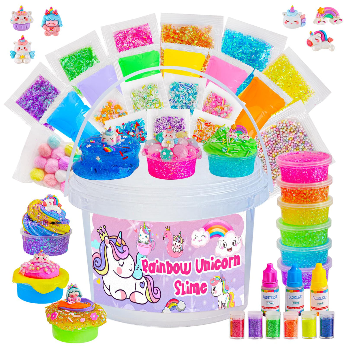 Okaybee crystal clear slime kit in a bucket for creative play and group activities.