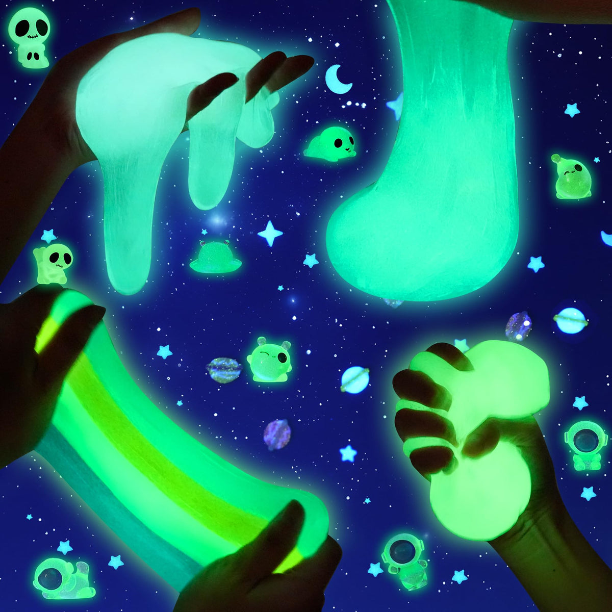 Okaybee Galaxy slime with aliens charms encourages creative, hands-on sensory fun.
