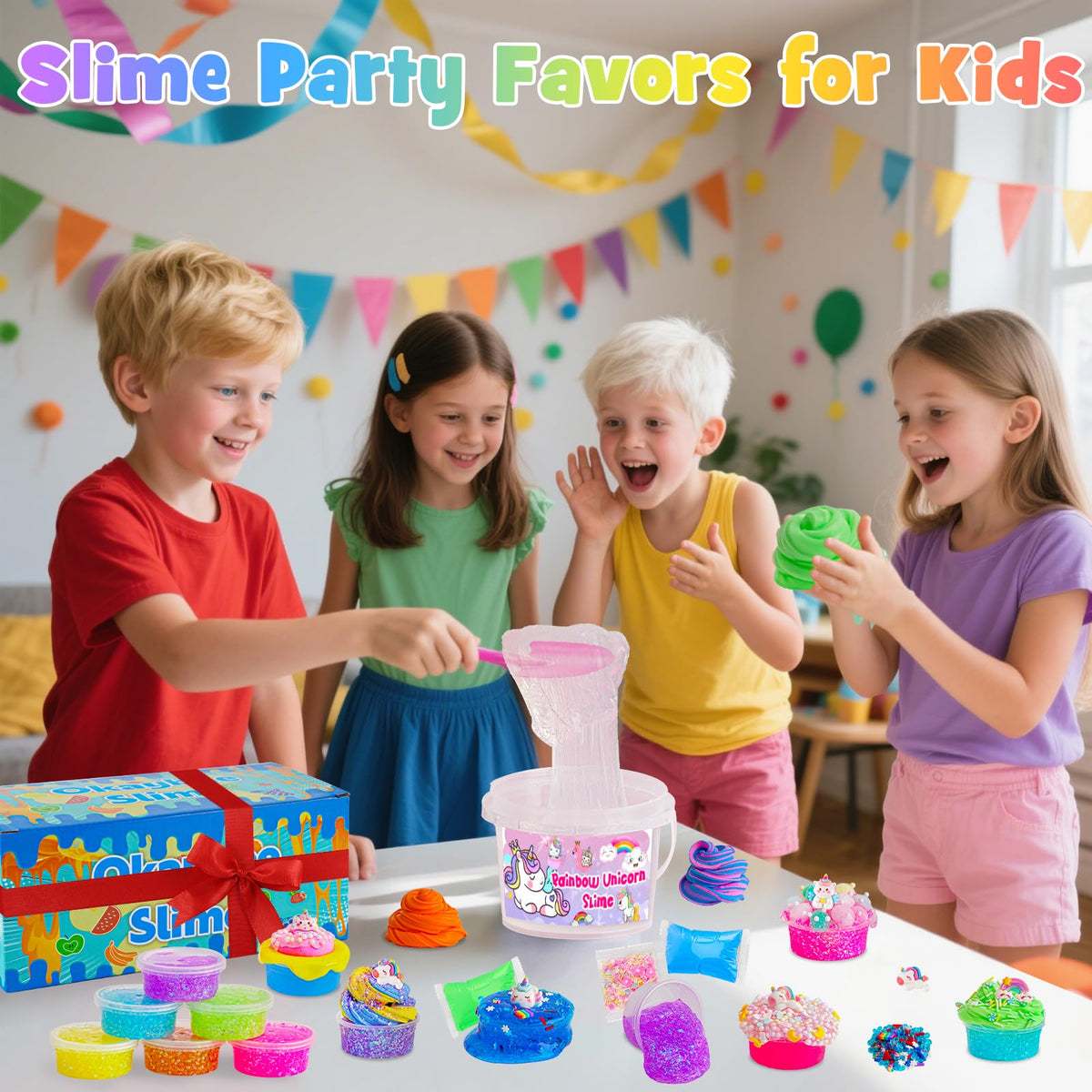 Okaybee slime kit makes fun party favors for birthdays and school events.