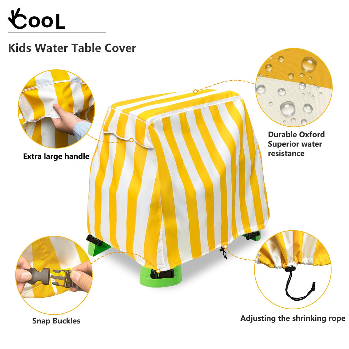 Okcool size 41x25x33 inches for standard outdoor water tables.