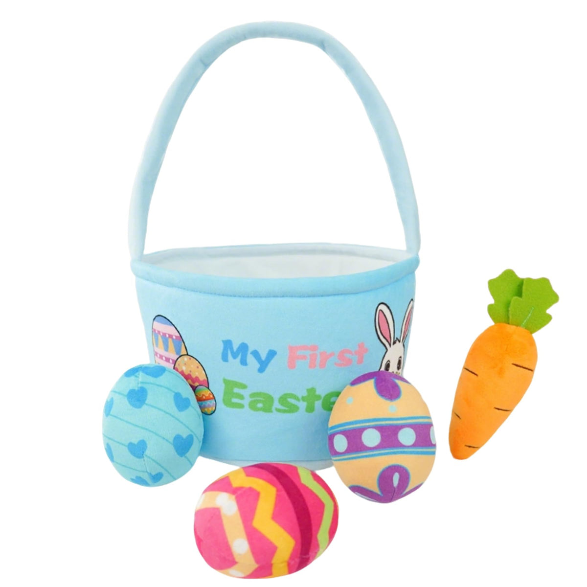 okegztoa Bunny Basket soft playset shown with cozy fabric basket for tiny hands