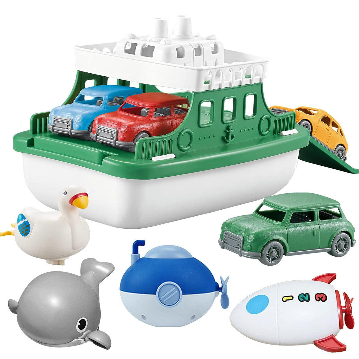 OKGIUGN ferry boat with cars floating in tub for imaginative play