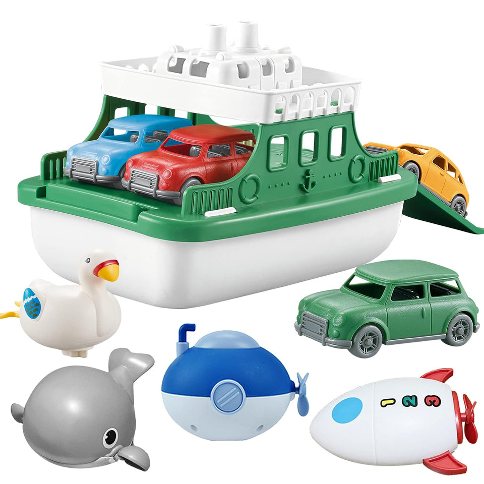 OKGIUGN ferry boat with cars floating in tub for imaginative play