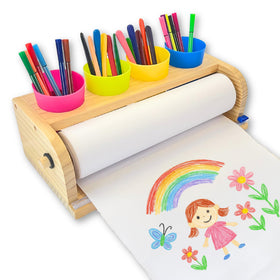 OKKOSTAR wooden tabletop paper dispenser with handy paper roll for kids crafts