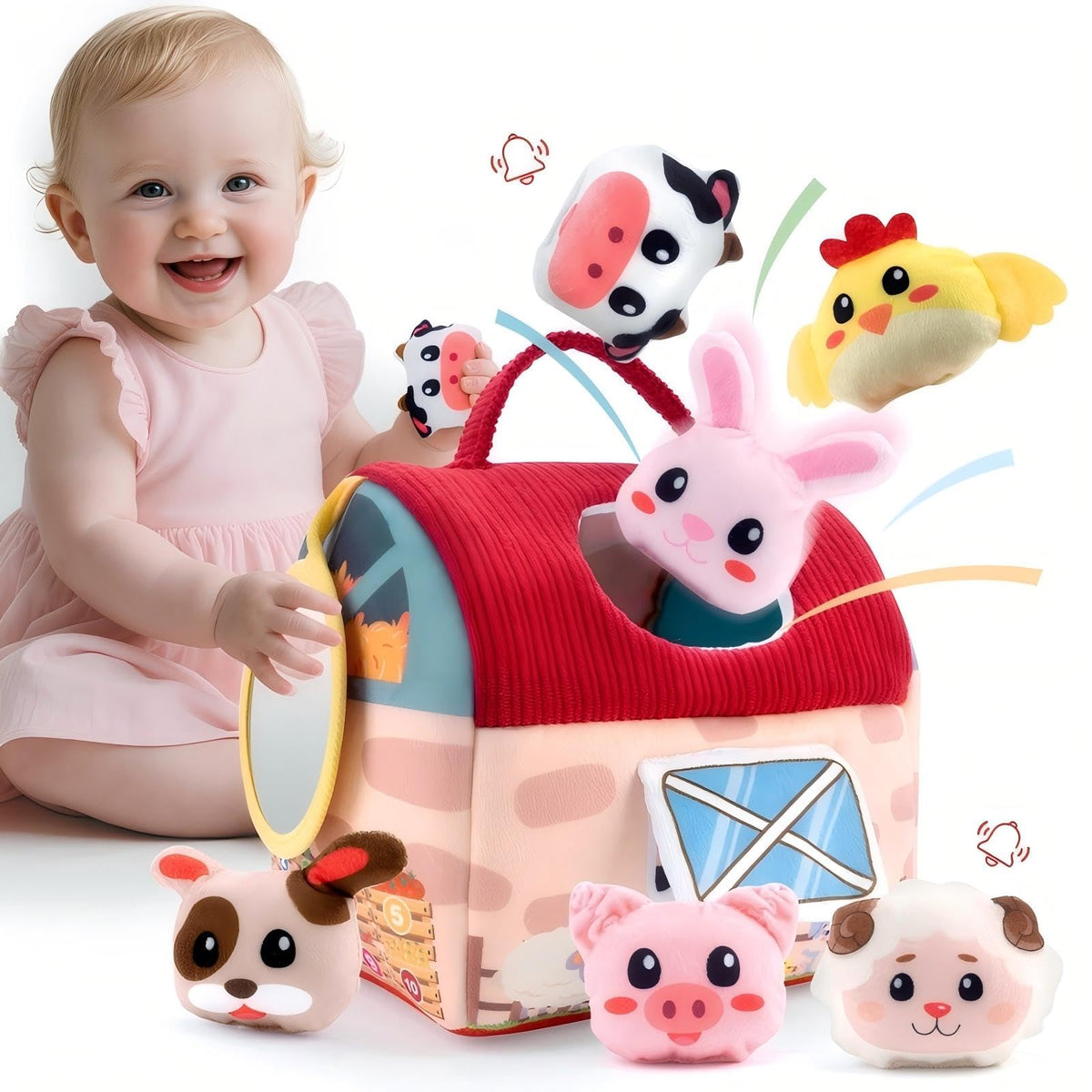 OKREVIEW Easter baby toys farm barn with plush animals enhances sensory exploration.