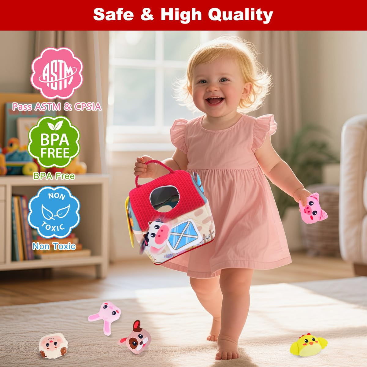 OKREVIEW Easter baby toys portable barn with carrying handle for travel.