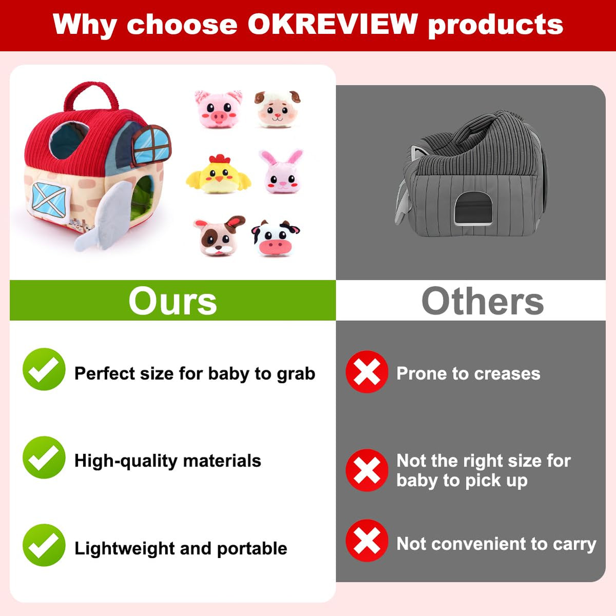 OKREVIEW Easter baby toys soft fabrics provide baby-friendly textures.