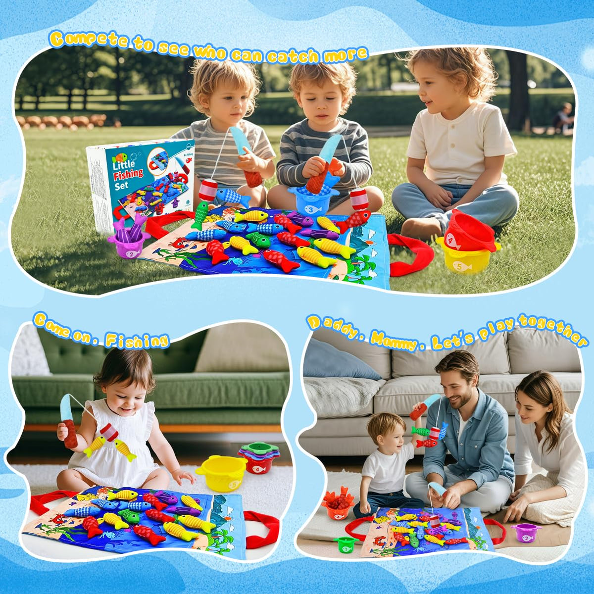 OKREVIEW 2 poles support cooperative play and shared fishing fun.