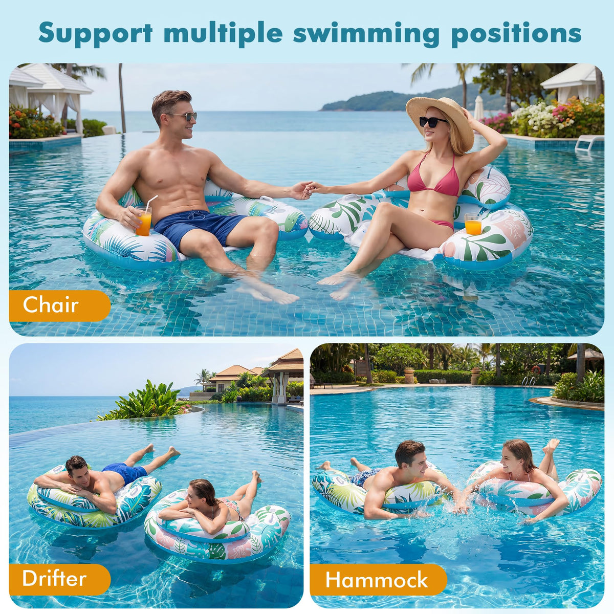 OKSUWATER pool floats feature sturdy handles for easy grip and balance.