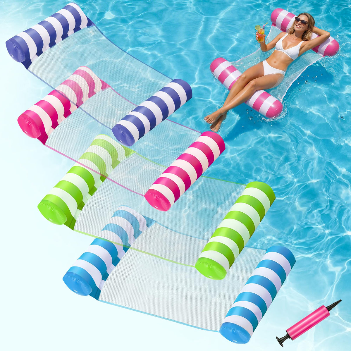 OKSUWATER 4in1 Water Hammock blue provides cooling pool lounging and comfort.