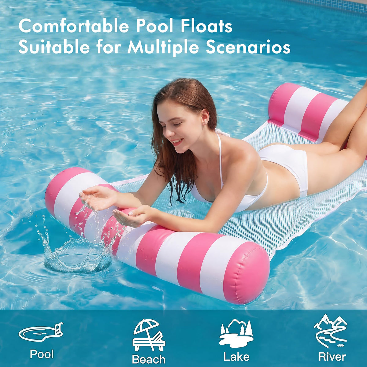 OKSUWATER 4in1 Water Hammock deep blue helps you drift with friends in the water.