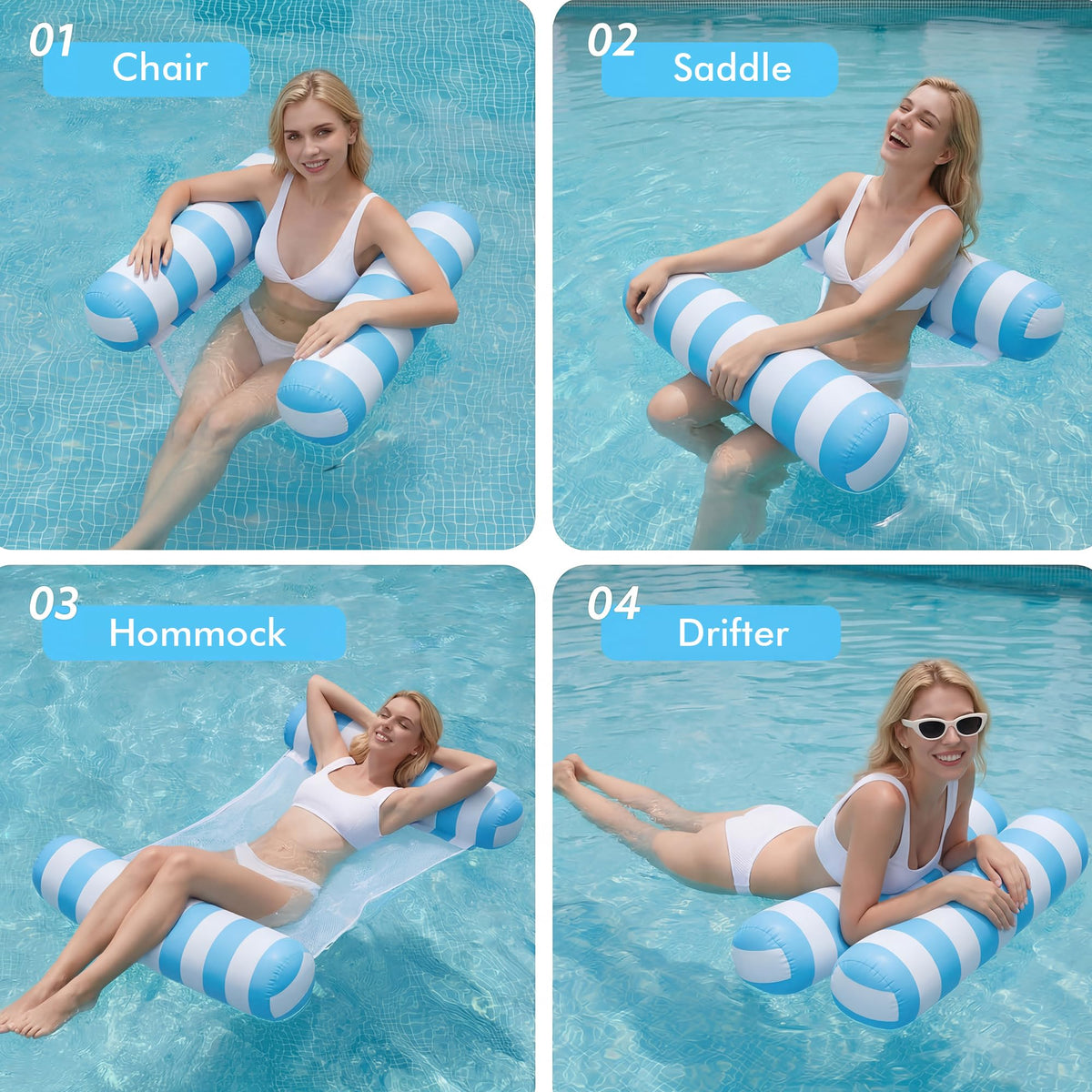 OKSUWATER 4-in-1 water hammock with headrest for comfortable support.