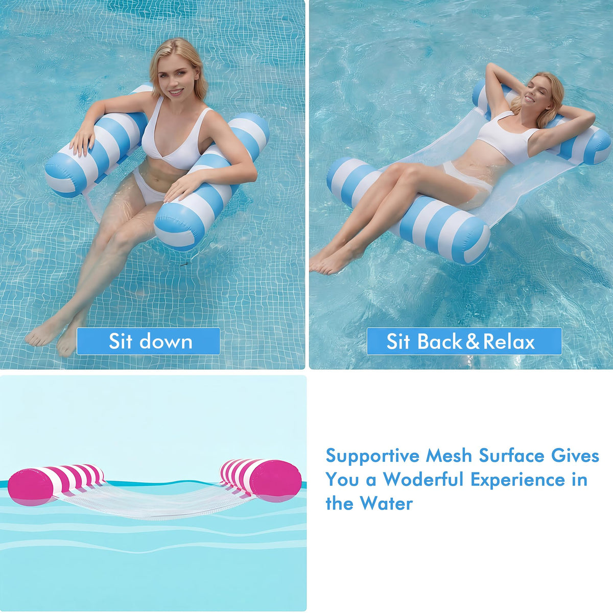 OKSUWATER 4in1 Water Hammock pink adds vibrant comfort for any pool day.