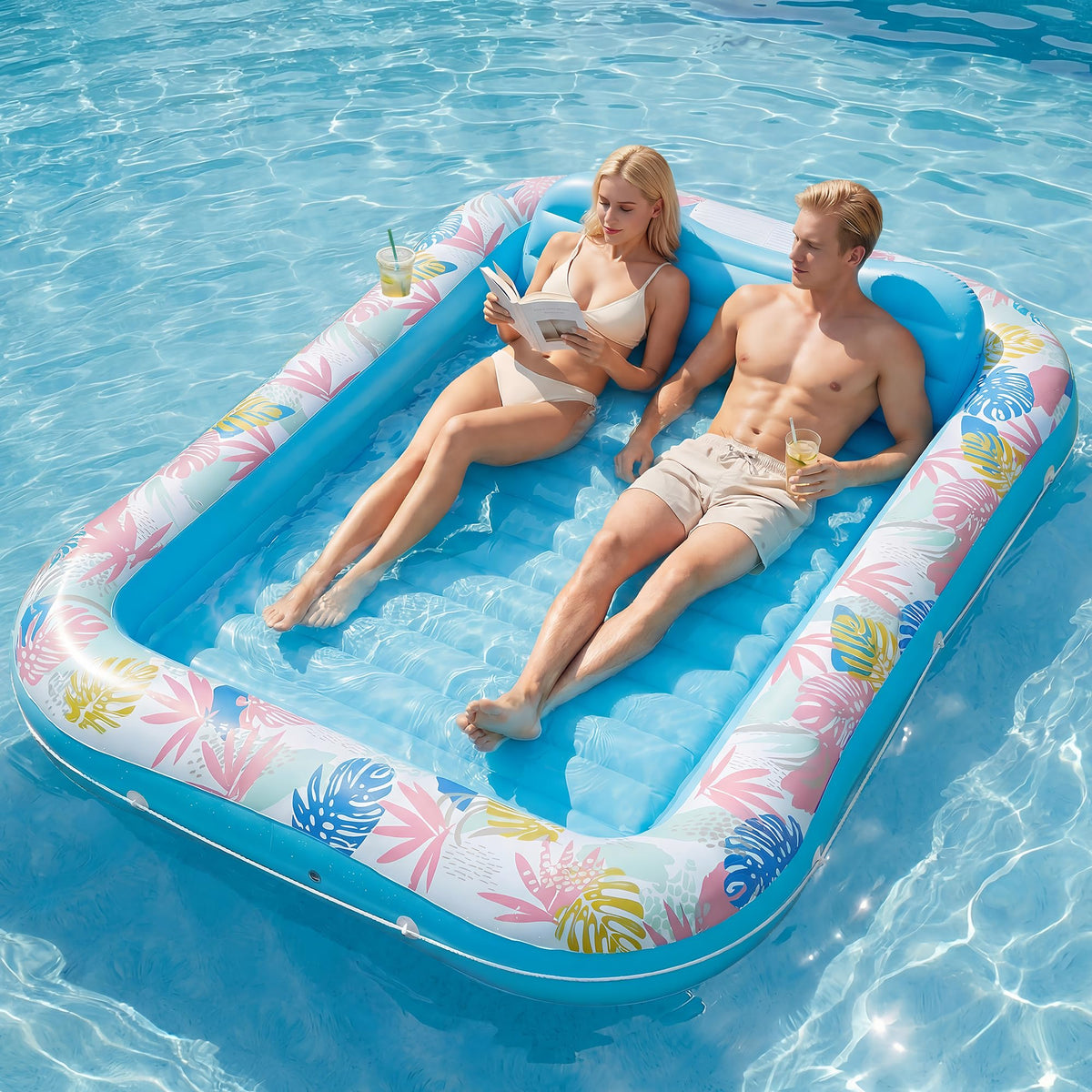 OKSUWATER blue XL group-friendly design fits multiple people for social lounging.