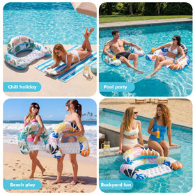 OKSUWATER pool float chair with cup holders for on-water drinks.
