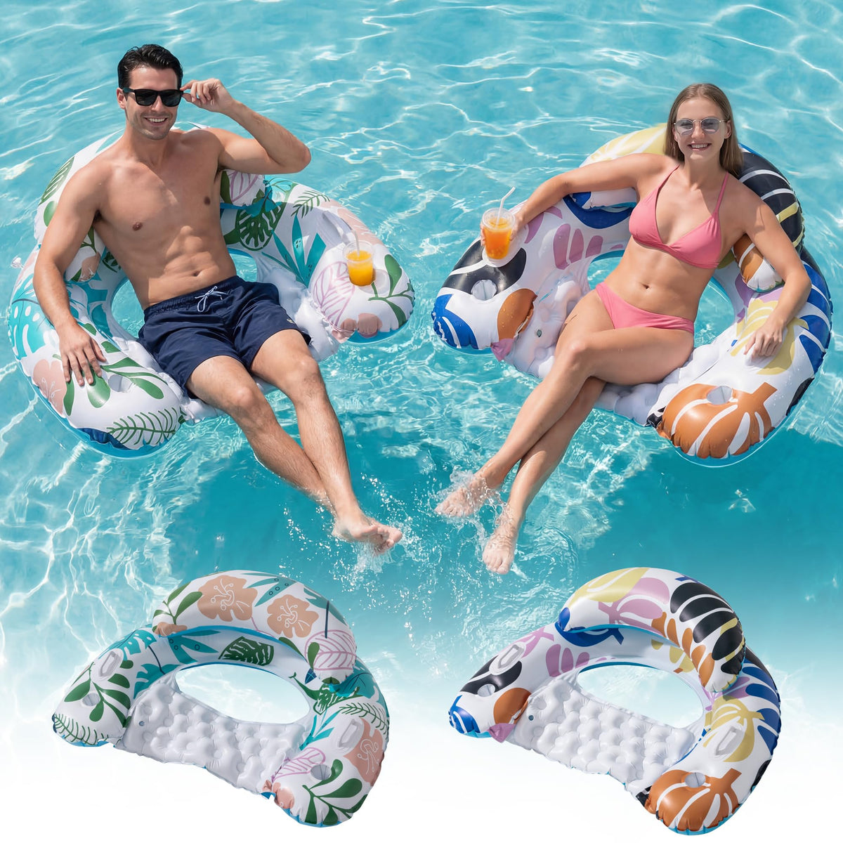 OKSUWATER two-pack pool floats designed for social lounging and shared water fun.