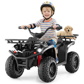 OLAKIDS 12V ATV front view highlights rugged build for outdoor adventures.