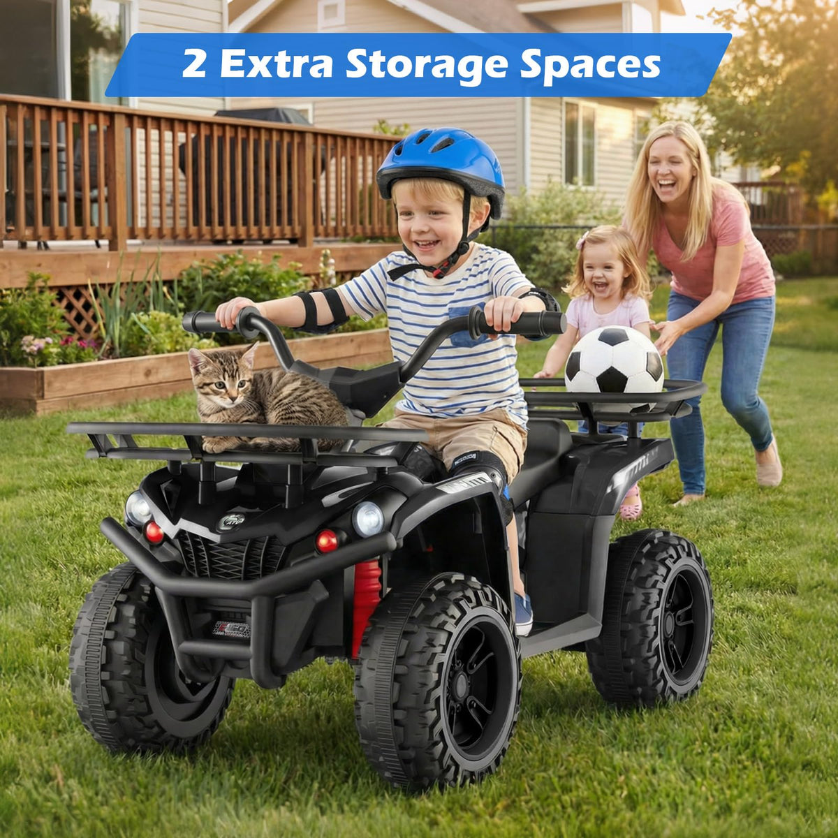 OLAKIDS 12V ATV padded seat and controls for easy learning.