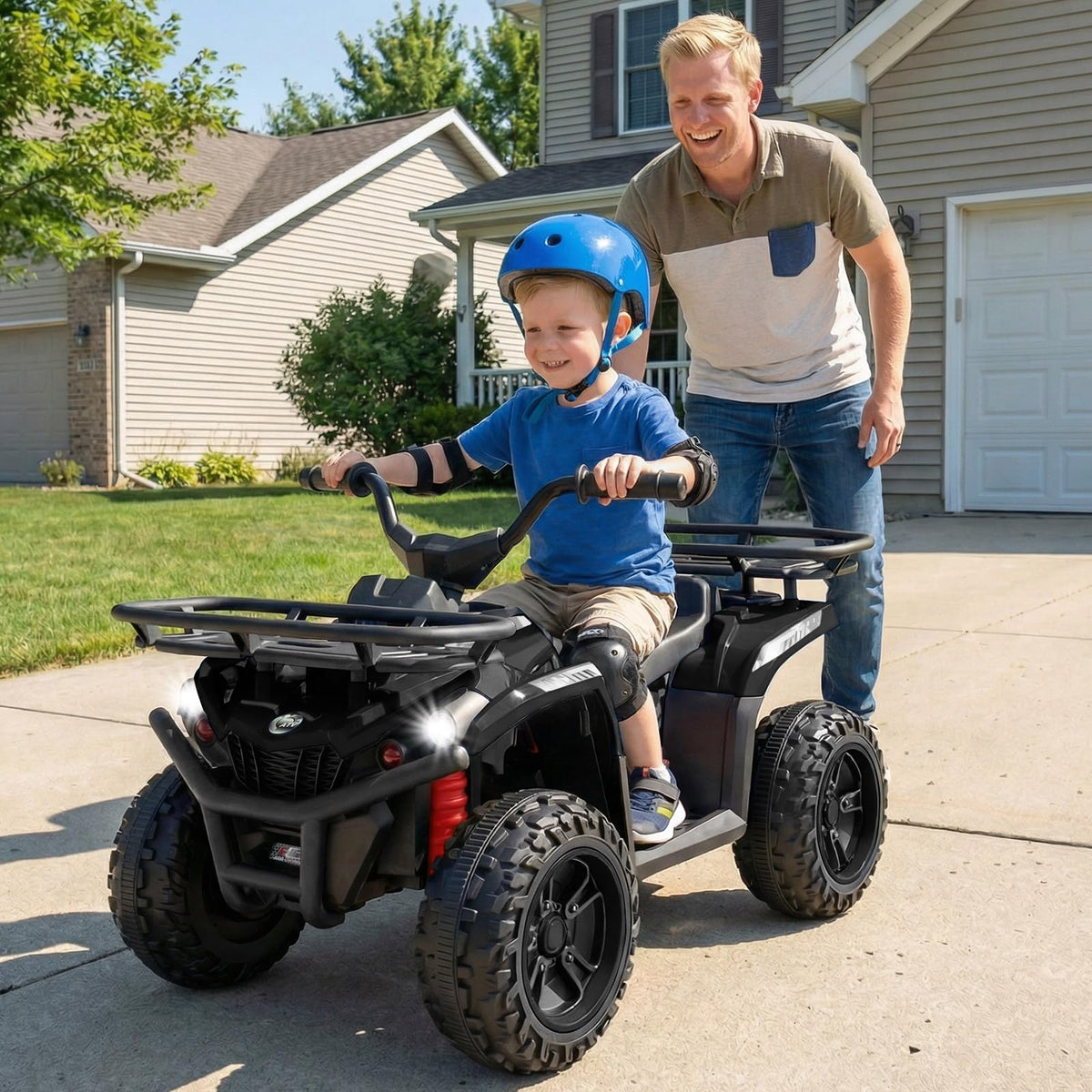OLAKIDS 12V ATV two storage compartments keep toys nearby.