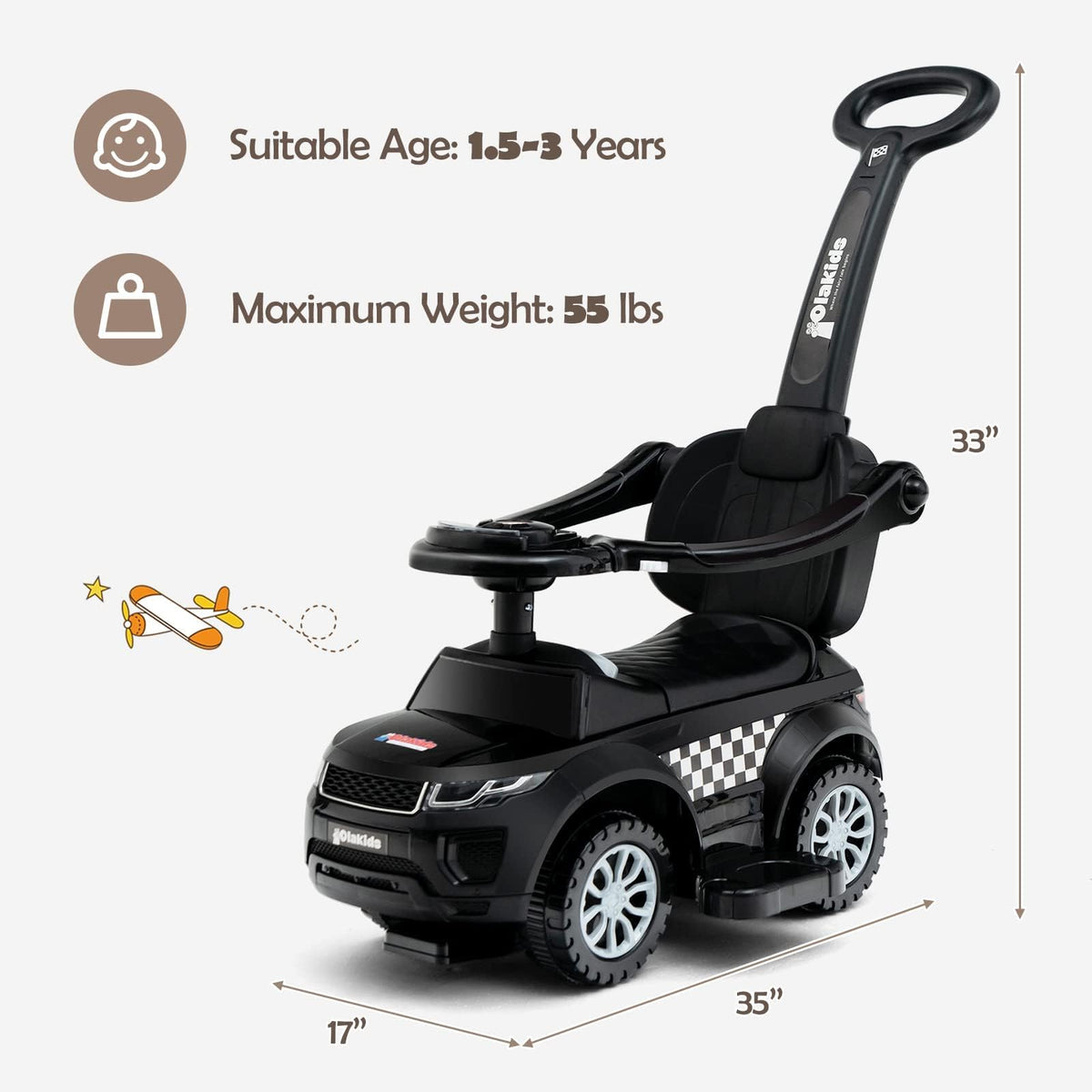 OLAKIDS 4 in 1 ride-on dark lights music horn: interactive features for play