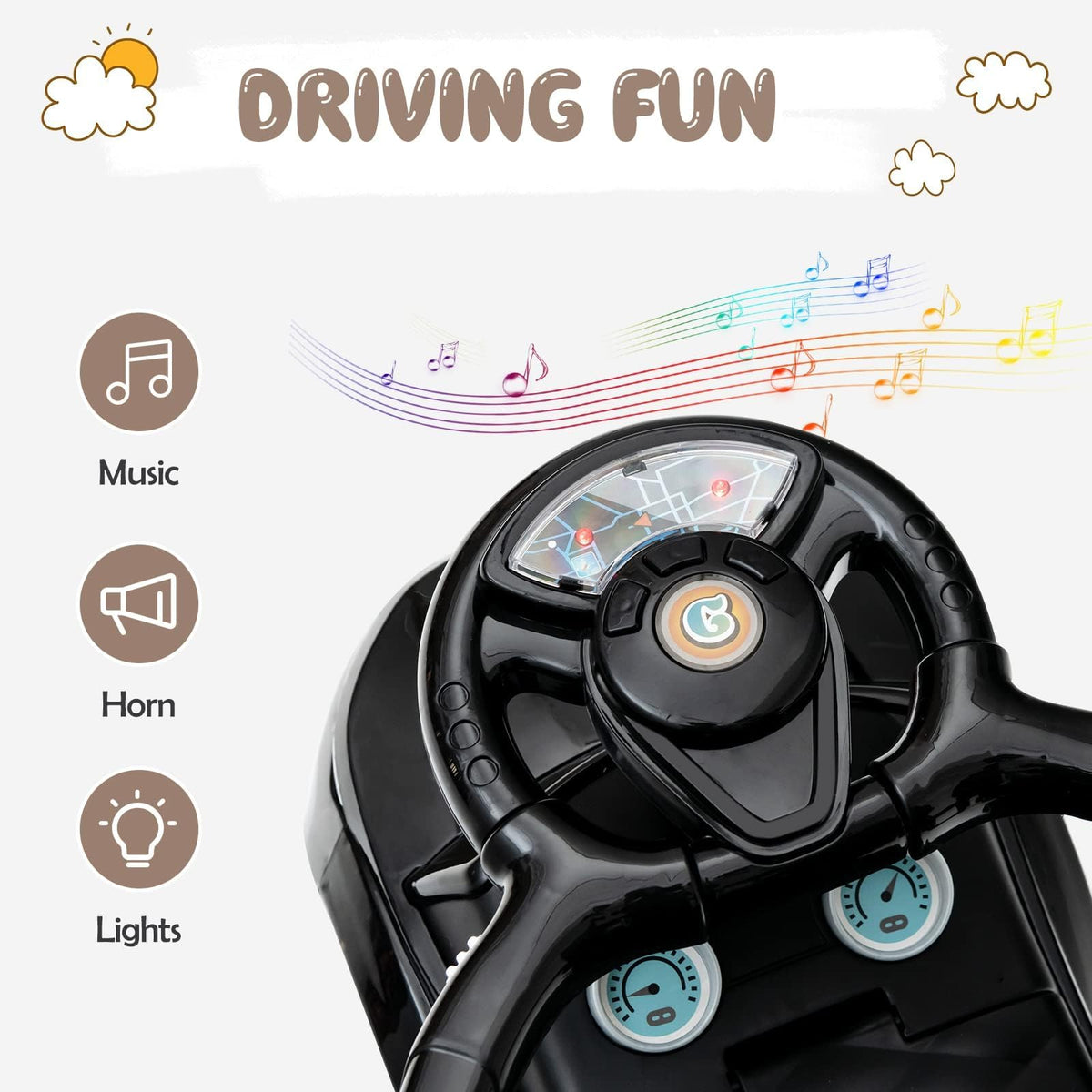 OLAKIDS 4 in 1 ride-on dark rotatable steering wheel: realistic driving experience