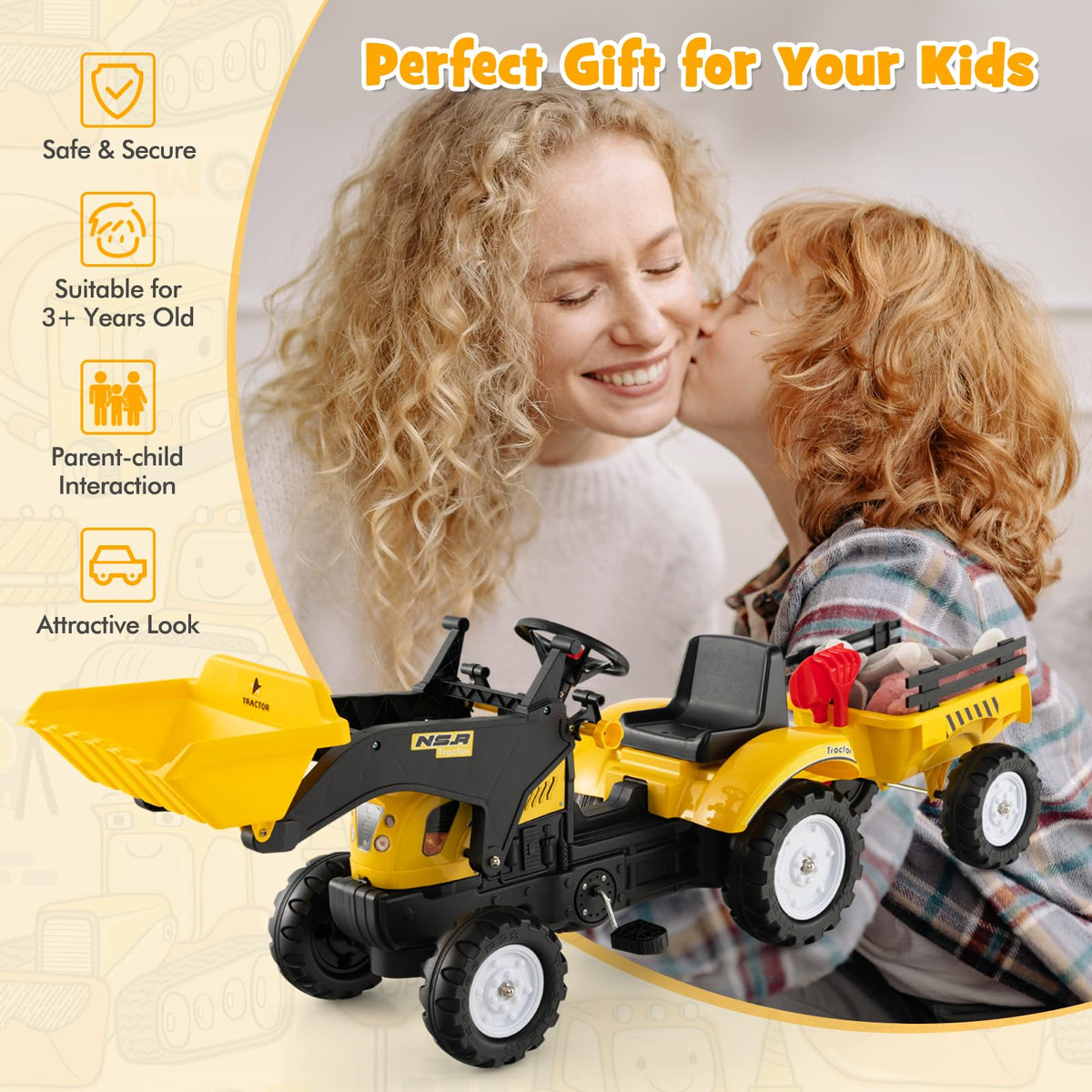 Olakids ride-on excavator durable metal frame withstands energetic play